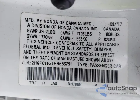 2017 Honda Civic Ex-T from USA, damaged, VIN 2HGFC1F31HH656791